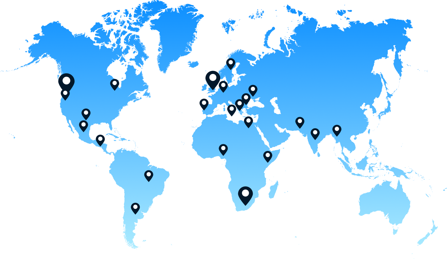 World map with team locations